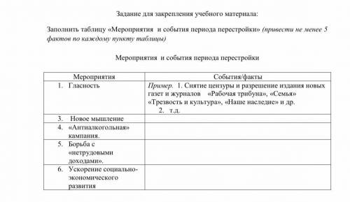 Заполните таблицу мероприятия