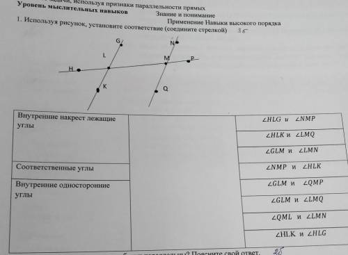 Пользуясь рисунком поставьте соответствие каждому из указанных